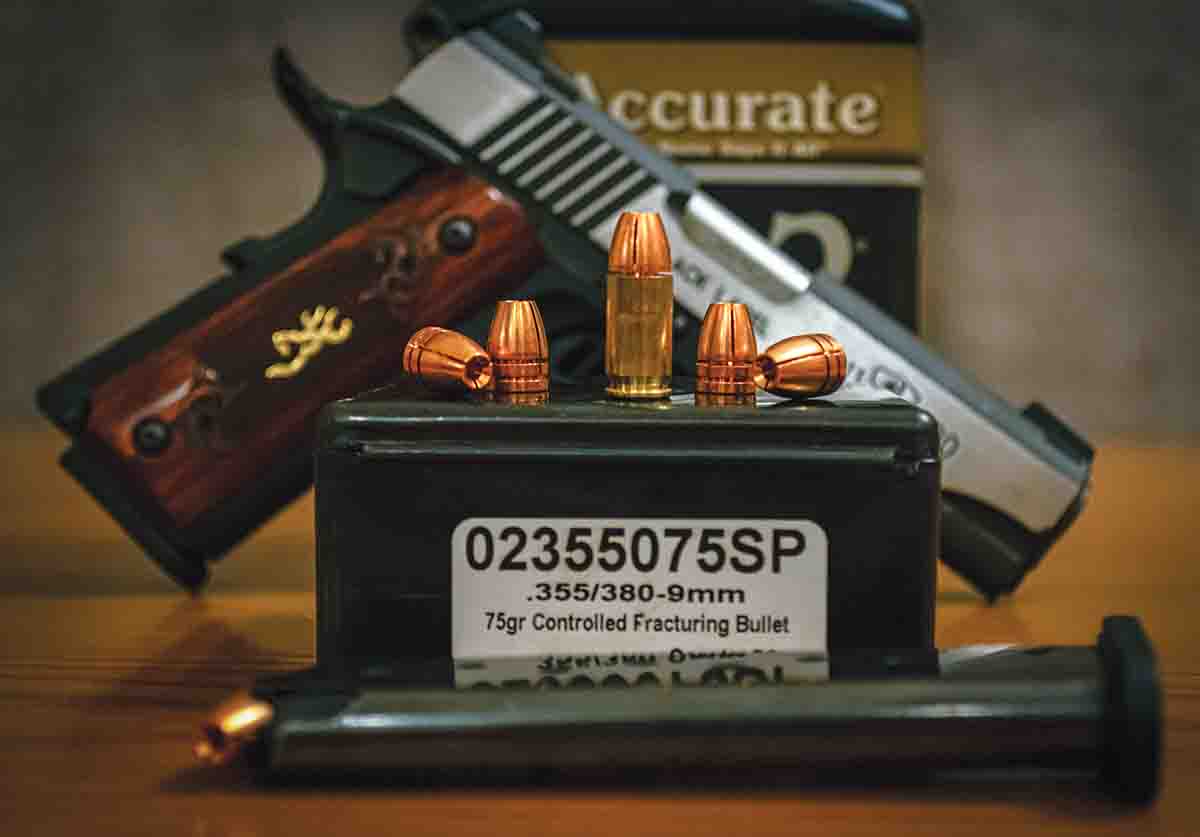 The Lehigh 75-grain Controlled Fracturing bullet would make an excellent option for self-defense in the compact Browning 1911.